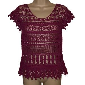 Maurices Lace Crochet Raspberry Blouse Top